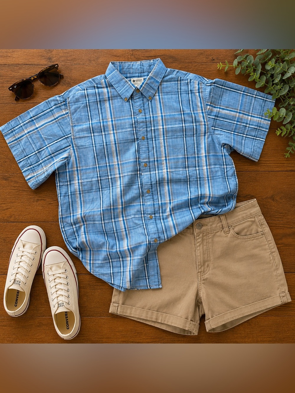 Haggar Blue Plaid Short Sleeve Button Down Shirt Men’s XL
